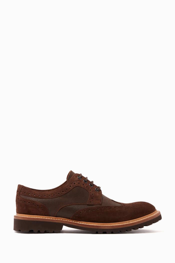 

Brogue Derby Shoes in Suede & Leather, Brown