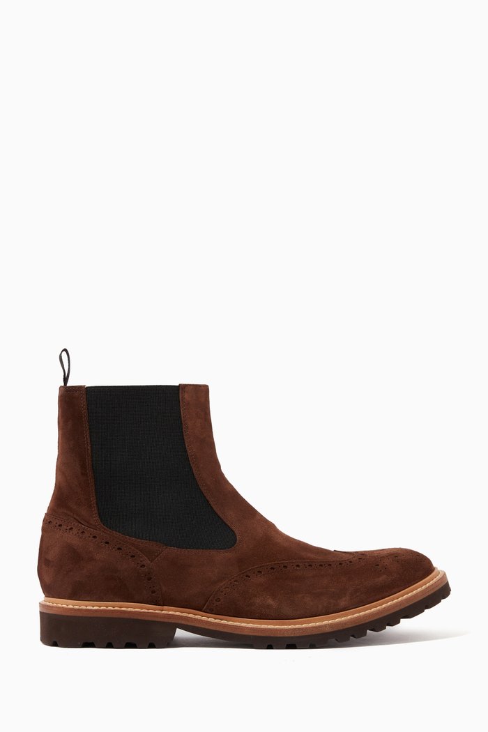 

Brogue Chelsea Boots in Suede, Brown