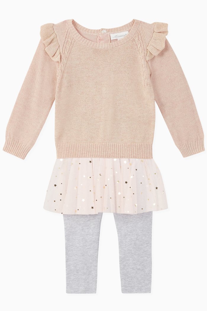 

Ruffle Sweater & Tutu Skirt Pants Set, Pink