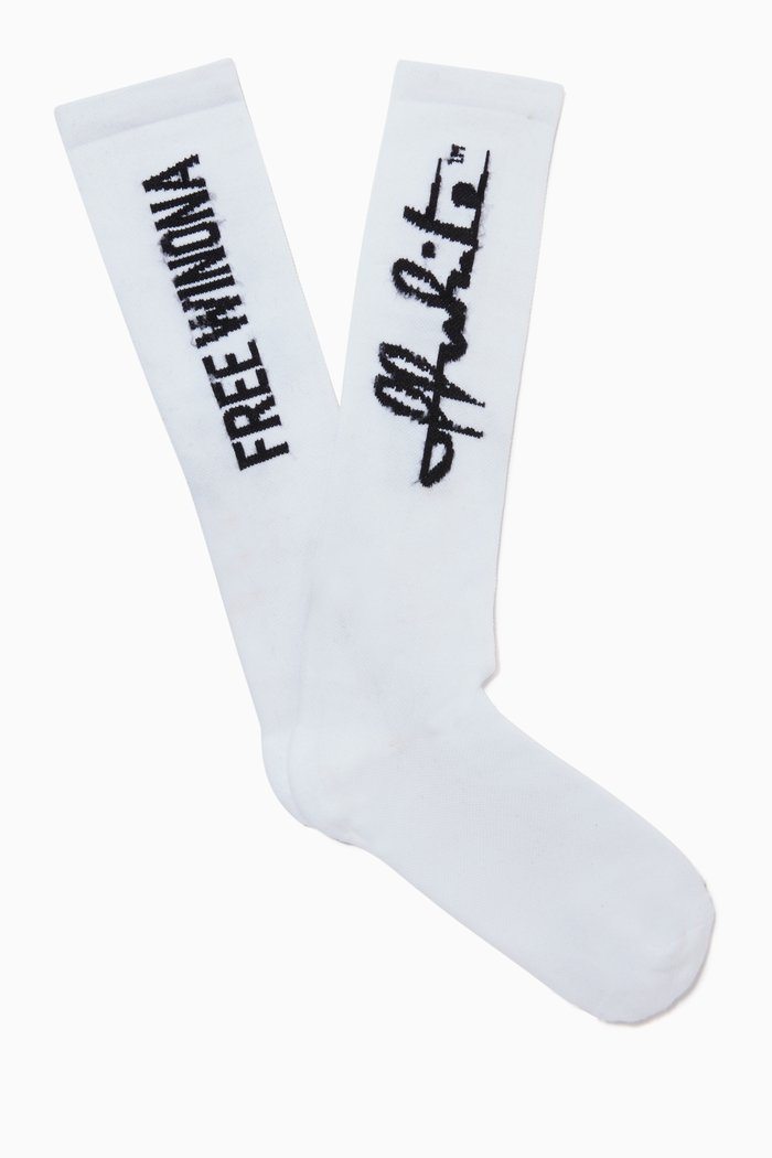 

Script Logo Sentences Long Socks, White