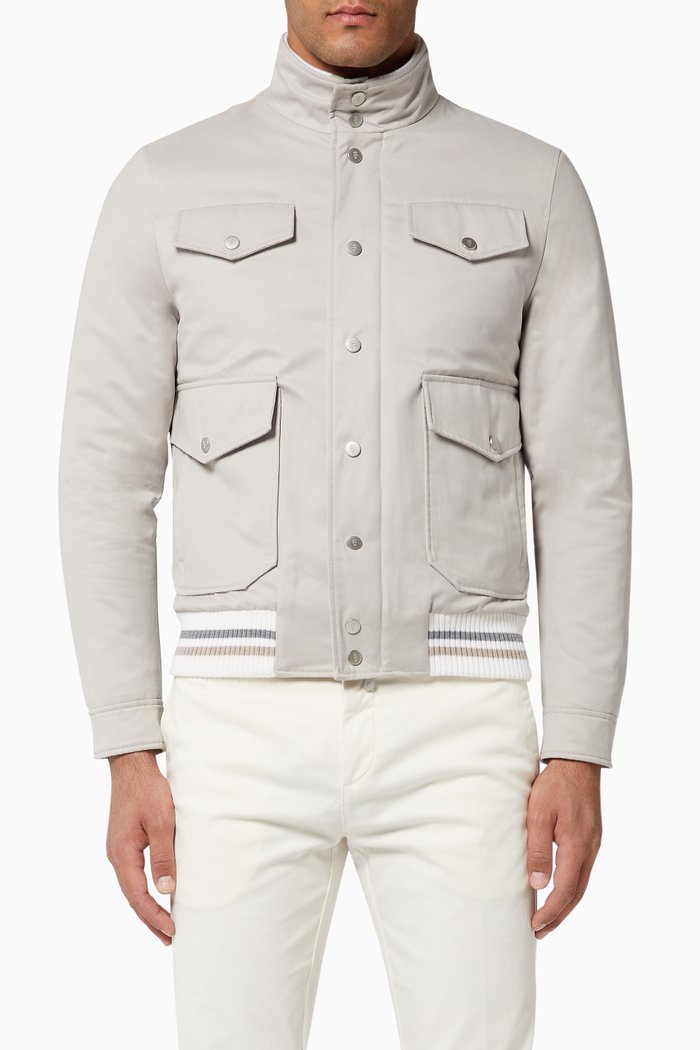 

Ribbed Detail Nylon Padded Bomber, Neutral