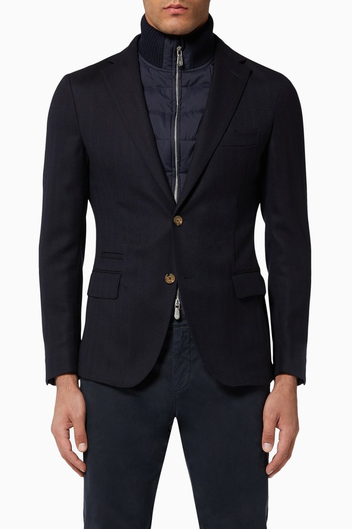 

Stretch Herringbone Wool Jacket, Blue