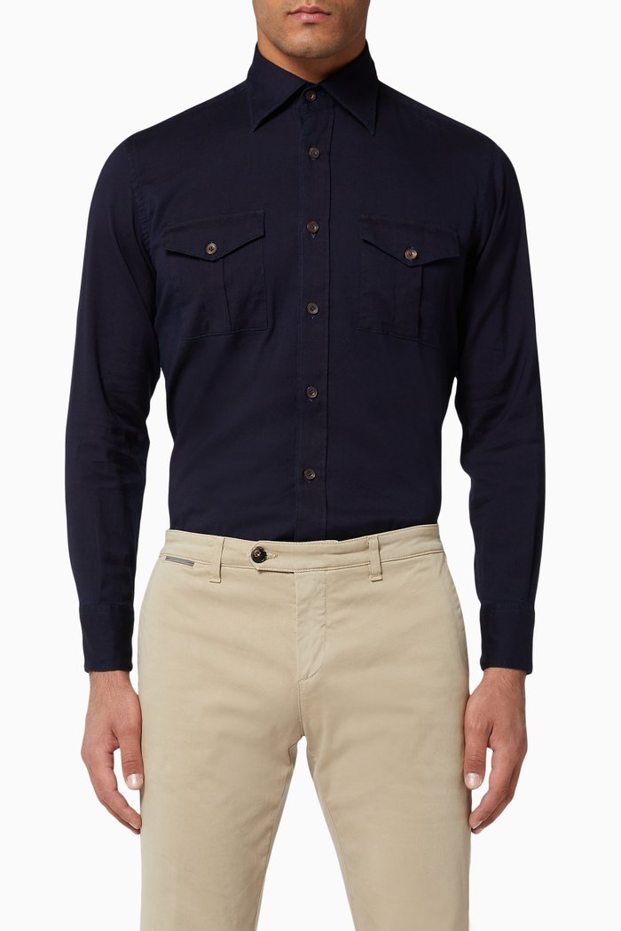 

Stretch Cotton Twill Shirt, Blue