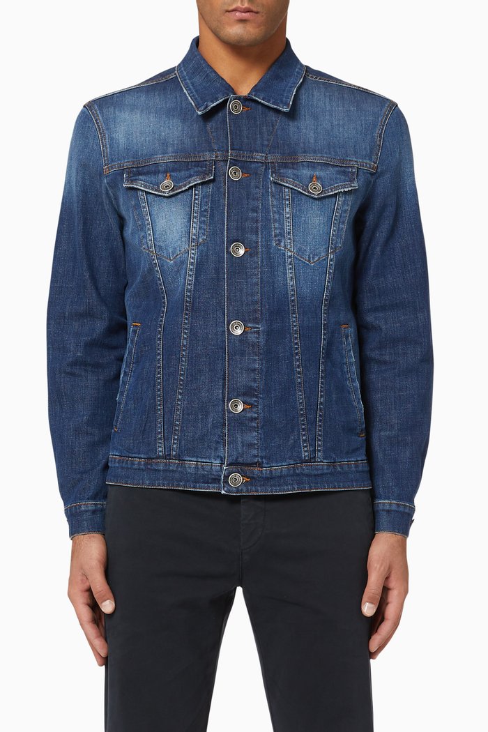 

Solid Washed Denim Jacket, Blue