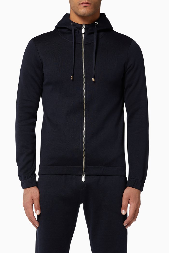 

Stretch Cotton Hoodie, Blue