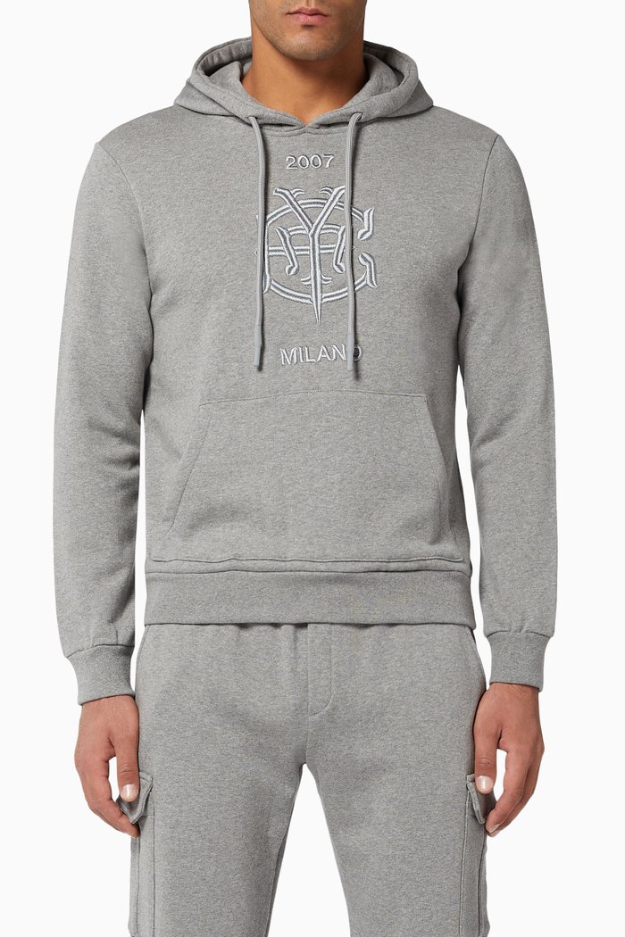 

Embroidered Logo Cotton Hoodie, Grey
