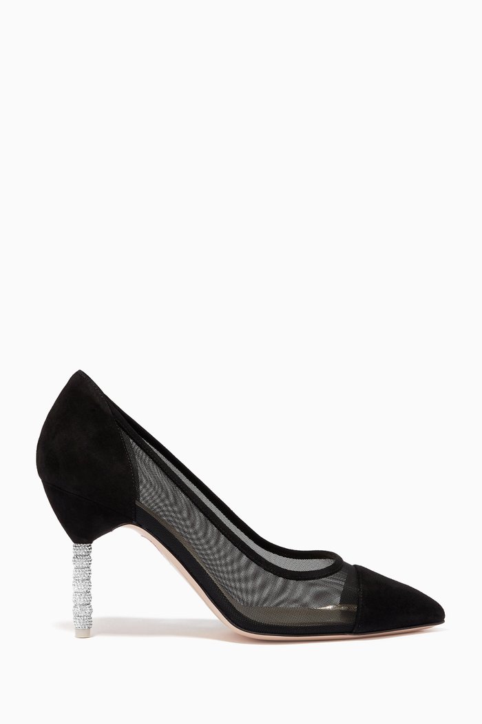 

Jasmin Crystal 85 Pumps in Mesh & Suede, Black