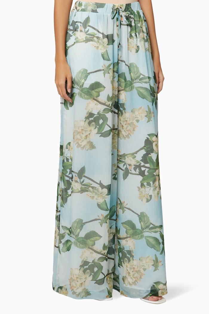 

Floral Chiffon Wide-Leg Pants, Blue