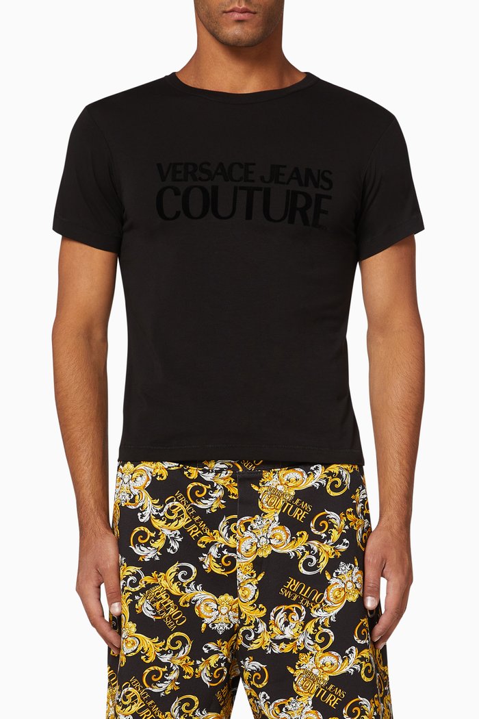 

Logo Flock Cotton T-Shirt, Black