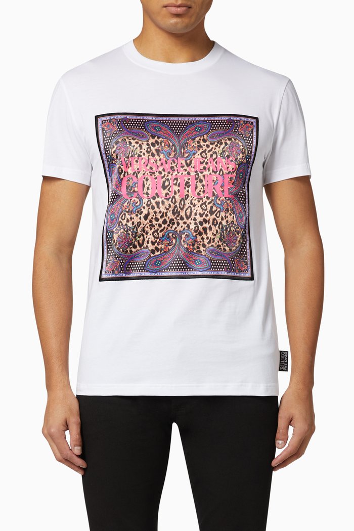

Paisley Leopard Print Logo T-Shirt, White