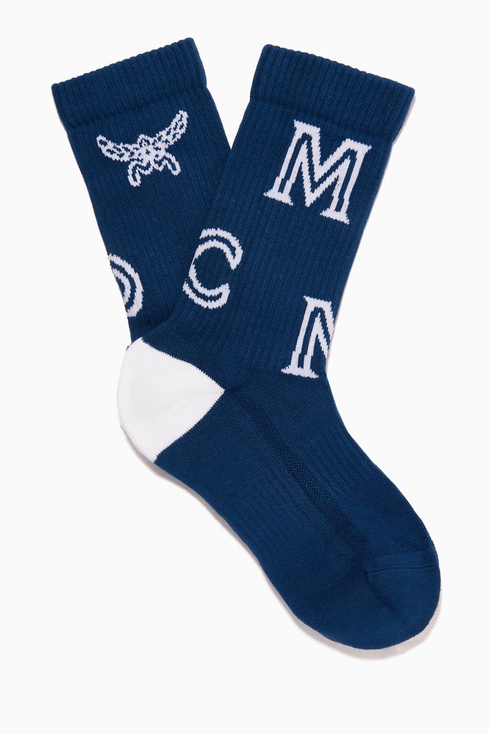 

Monogram Logo Cotton Socks, Blue