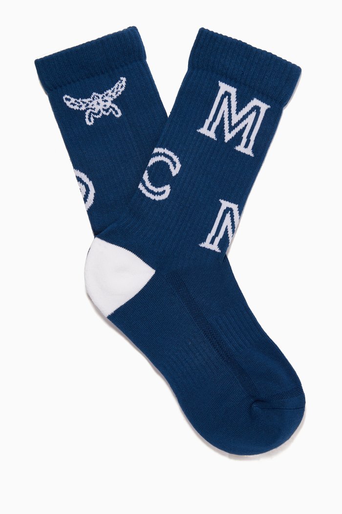 

Monogram Logo Cotton Socks, Blue