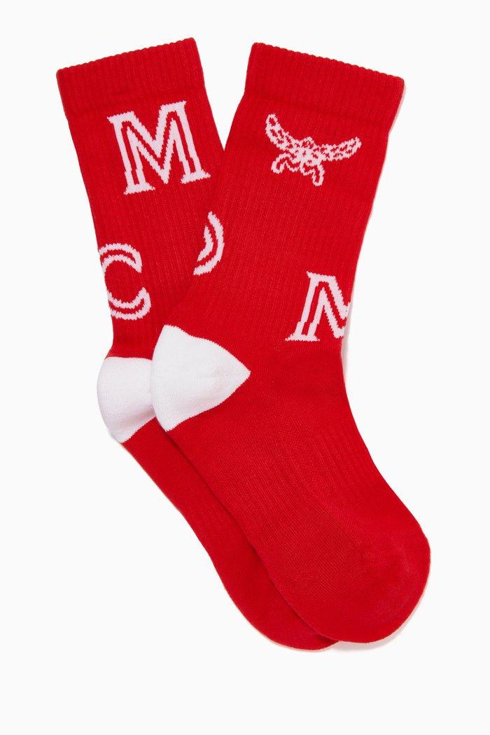 

Monogram Logo Cotton Socks, Red