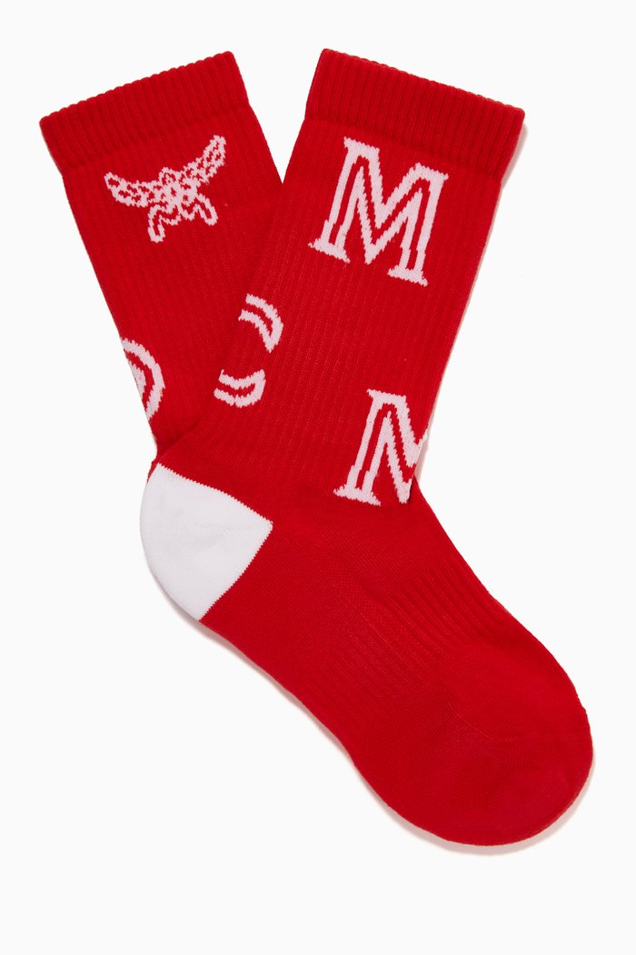 

Monogram Logo Cotton Socks, Red