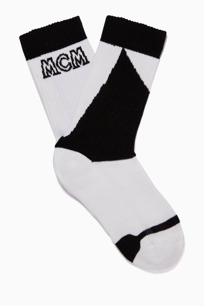 Colourblock Cotton Socks, White