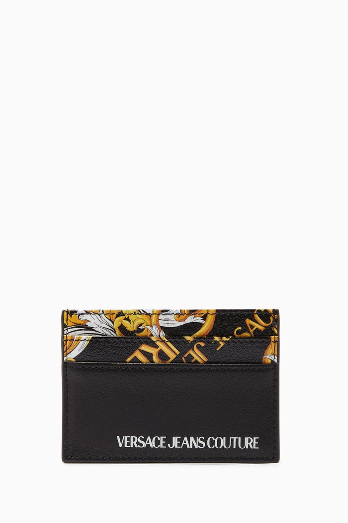 Logo Baroque Cardholder in Leather, Black