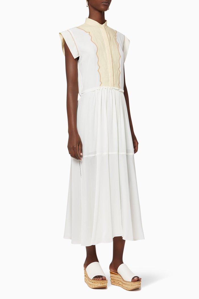 

Crêpe de Chine Midi Dress, White