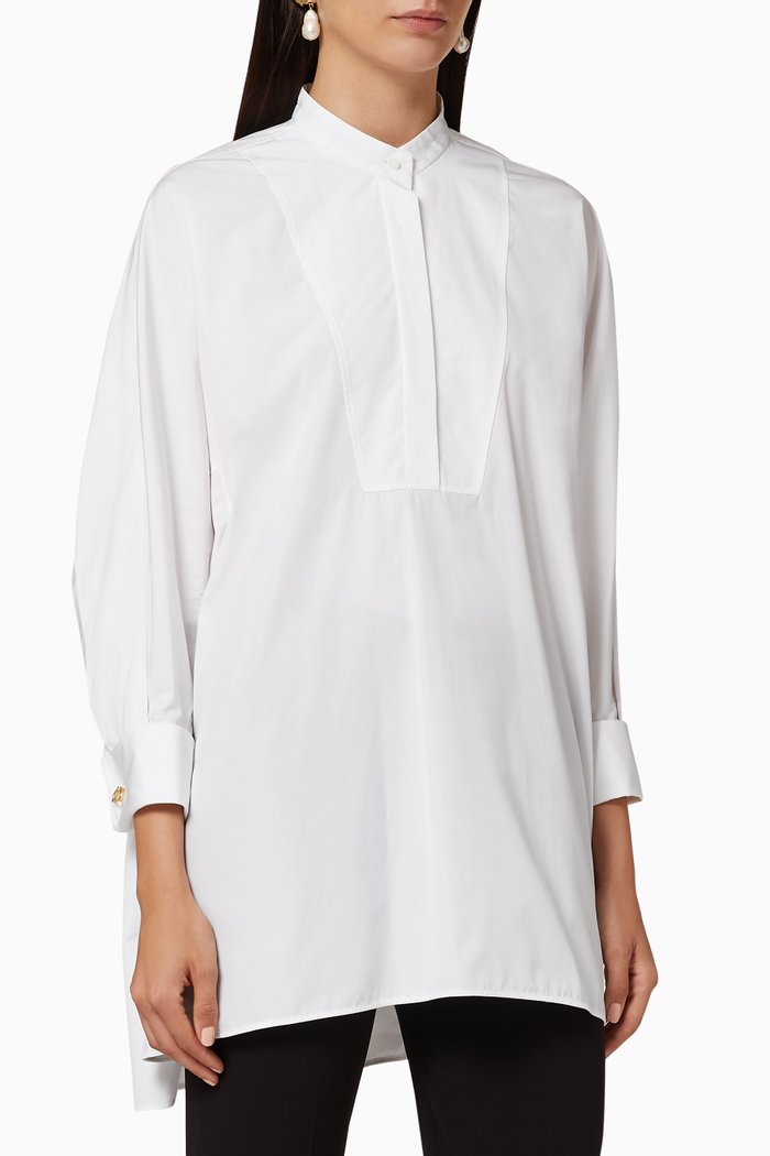 

C Cufflinks Cotton Poplin Shirt, White