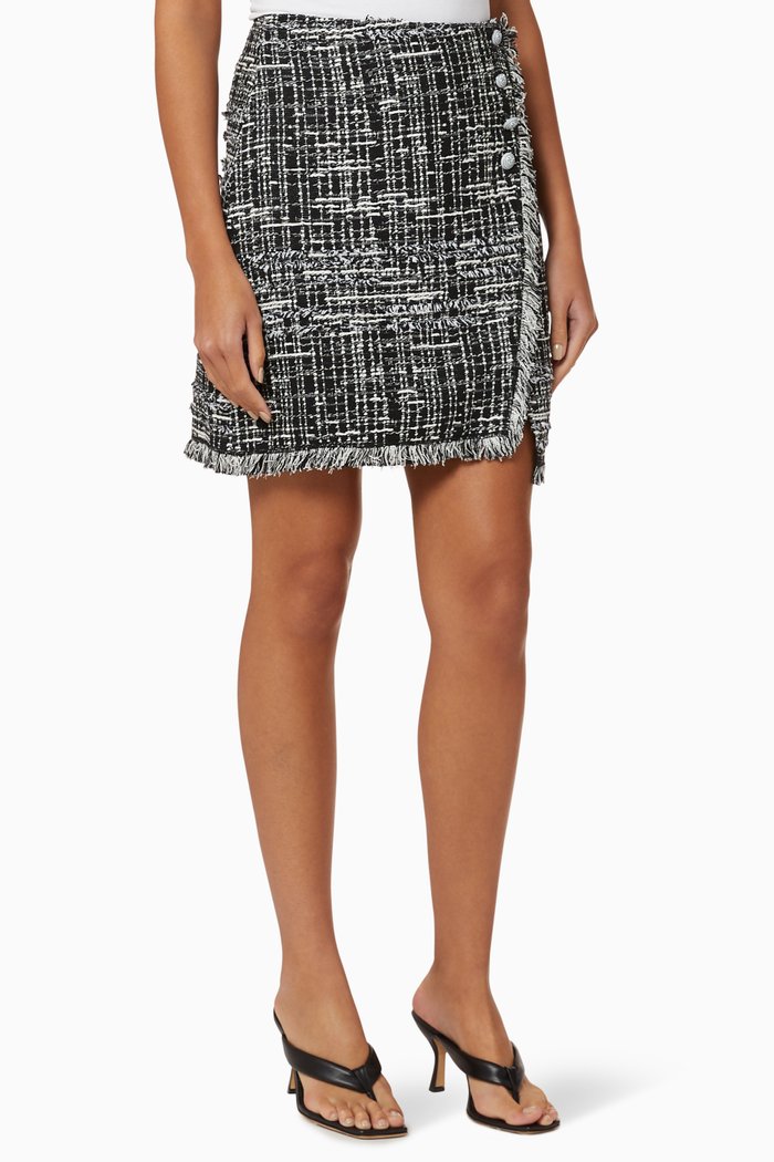 Patterned Tweed Cotton Skirt, Black