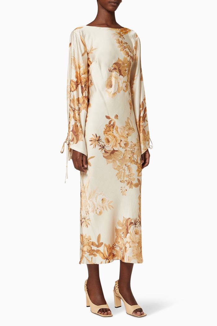 

Ines Ruched Sleeve Midi Dress, White