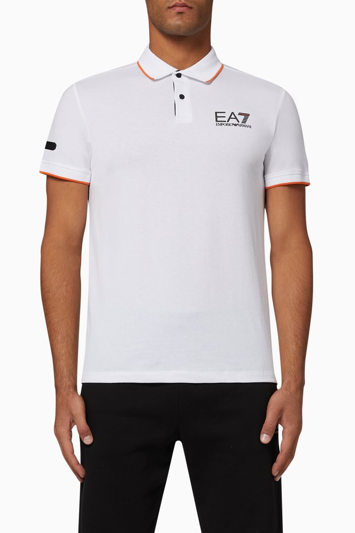 

EA7 Cotton-Blend Polo Shirt, White
