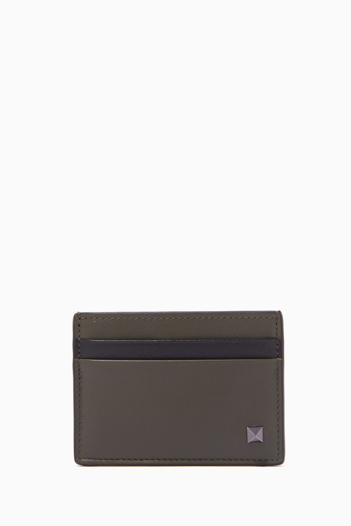 

Valentino Garavani Rockstud Cardholder in Leather, Green