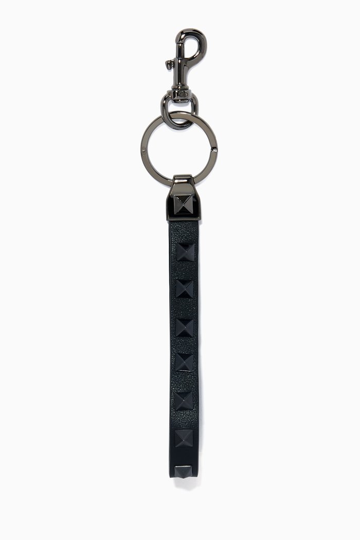 Valentino Garavani Rockstud Keyring in Calfskin, Black