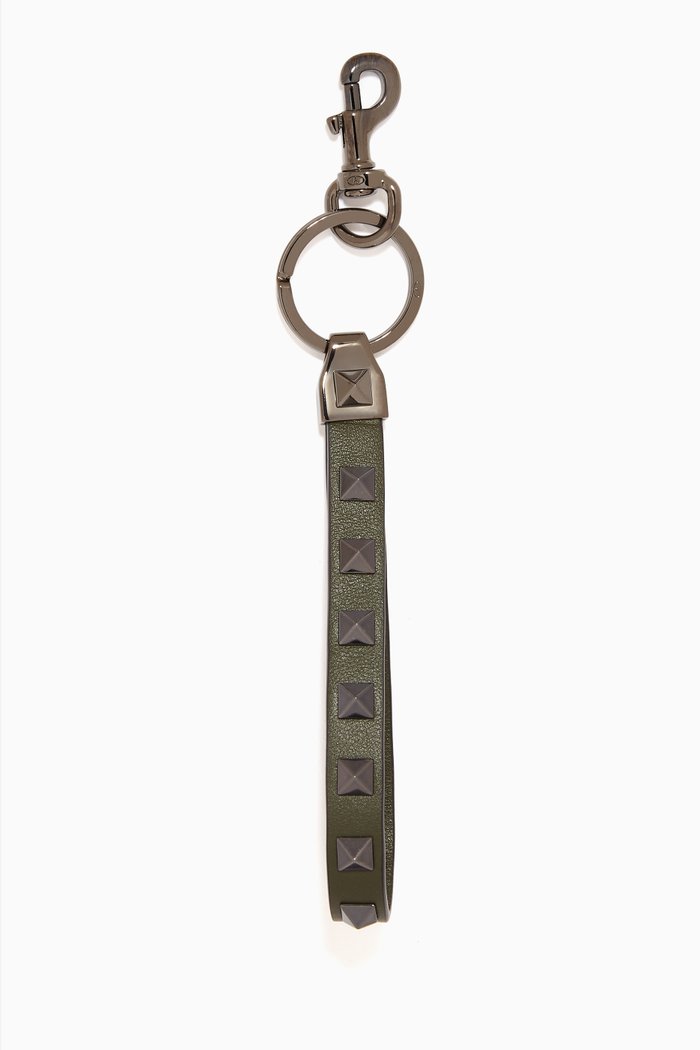 

Valentino Garavani Rockstud Keyring in Calfskin, Green