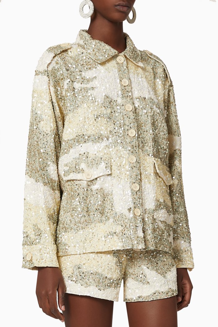 

Idan Sequinned Cotton Jacket, Neutral