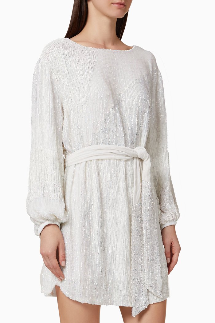 

Grace Sequin Belted Dress, Silver
