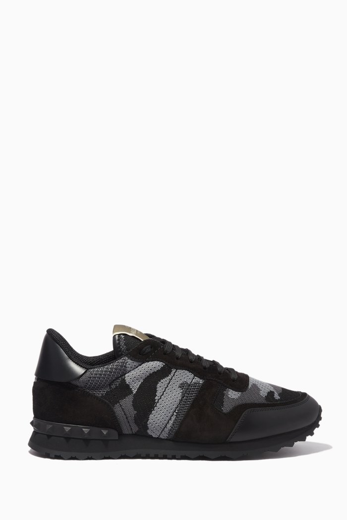 Valentino Garavani Rockrunner Sneakers in Camo Jacquard, Grey