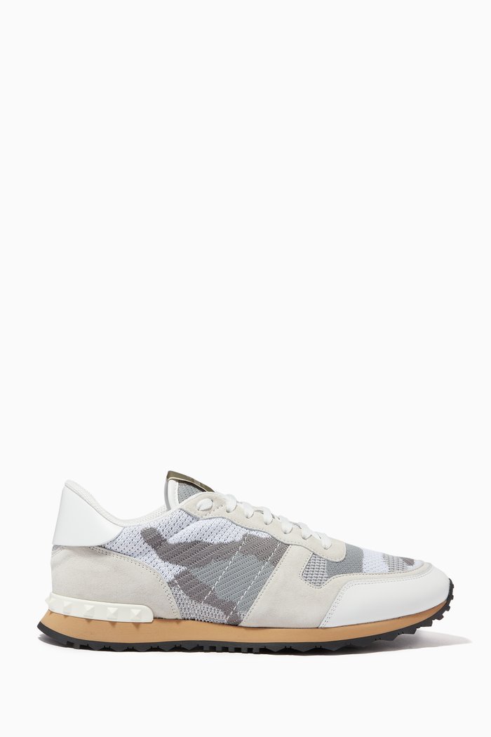 

Valentino Garavani Camouflage Rockrunner Sneakers in Mesh, White