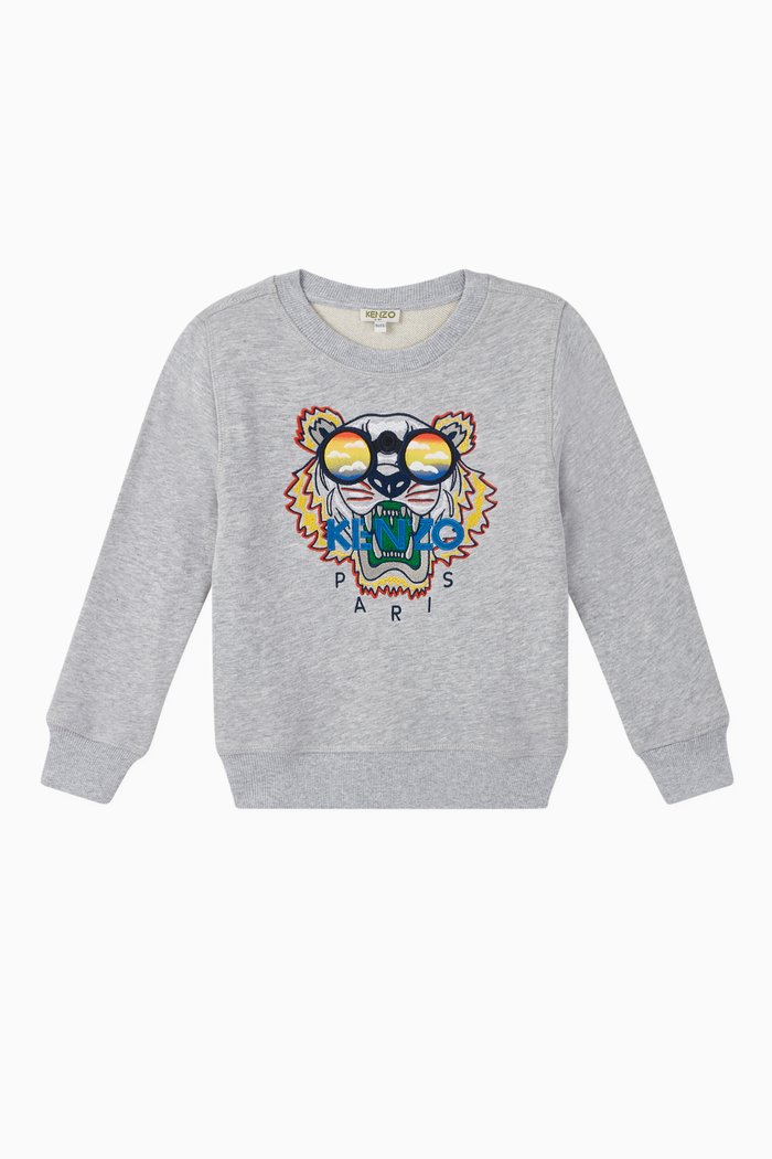

Tiger with Sunglasses Cotton Fleece Sweatshirt, Grey