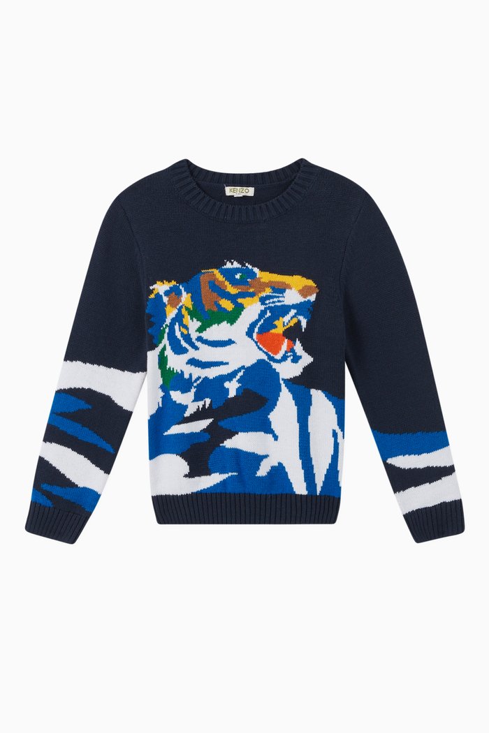 

Tiger Cotton Wool Knit Pullover, Blue