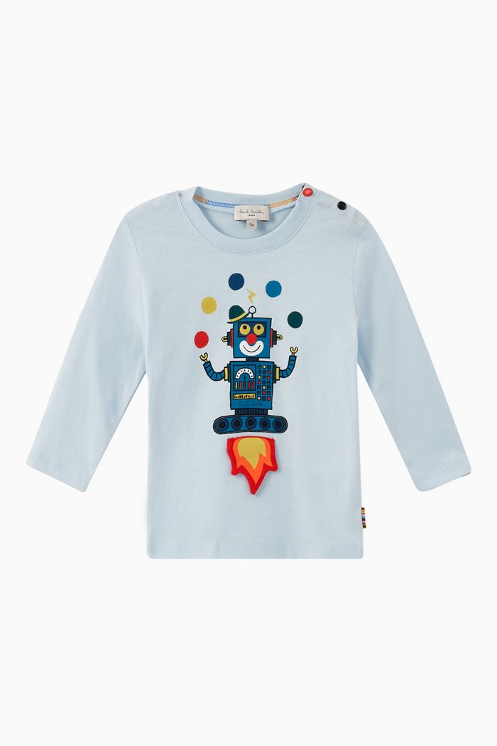 

Juggling Robot Print Cotton T-Shirt, Blue