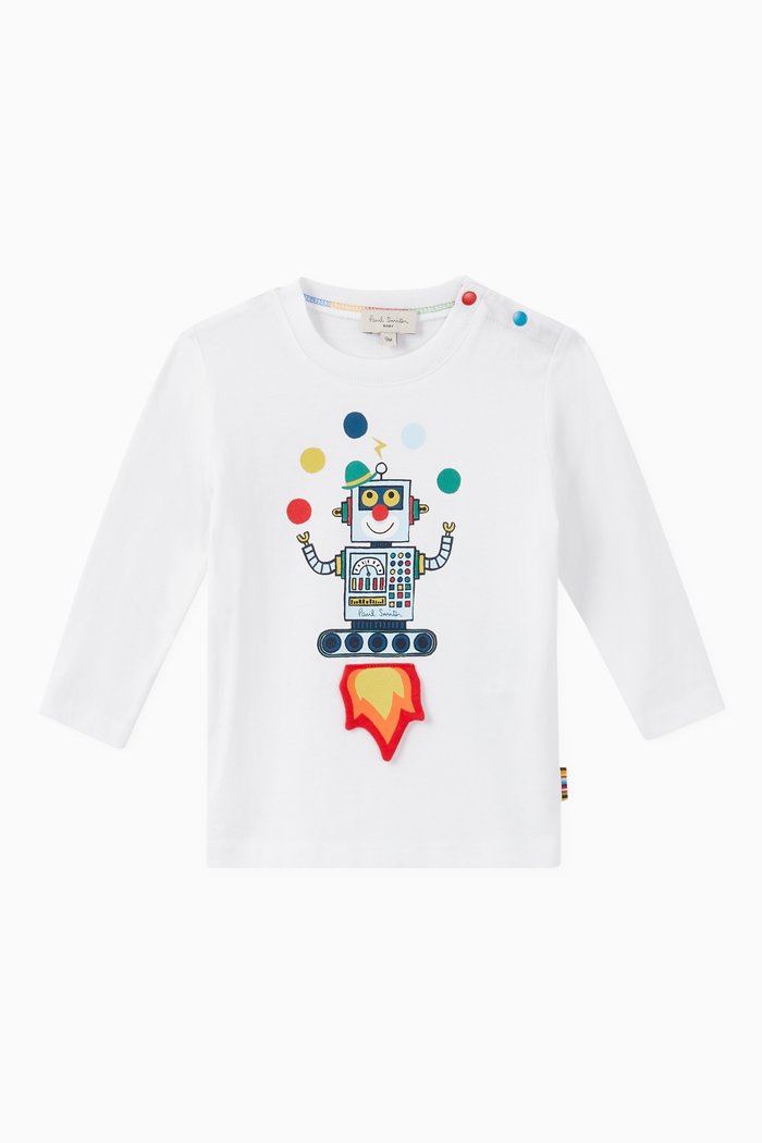 

Juggling Robot Print Cotton T-Shirt, White
