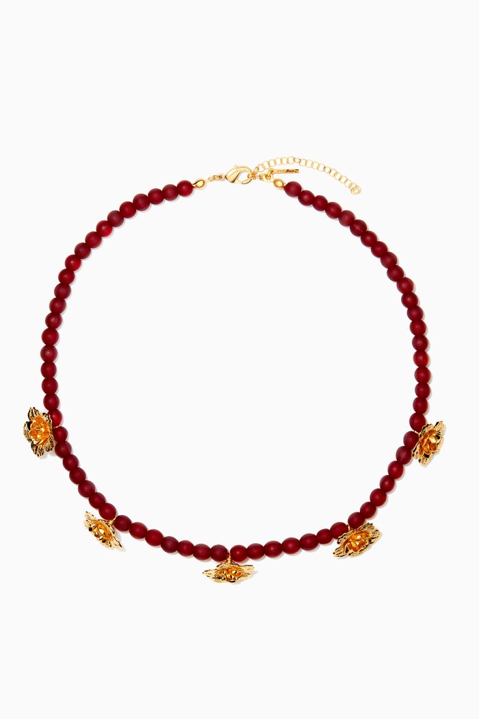 

Rose Choker with Pearls in 24kt Gold-Plated Bronze, Burgundy