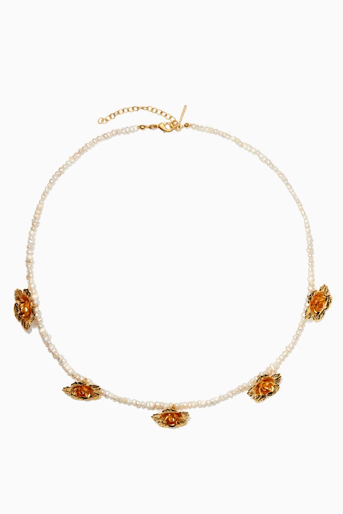 

Rose Choker with Pearls in 24kt Gold-Plated Bronze, Neutral
