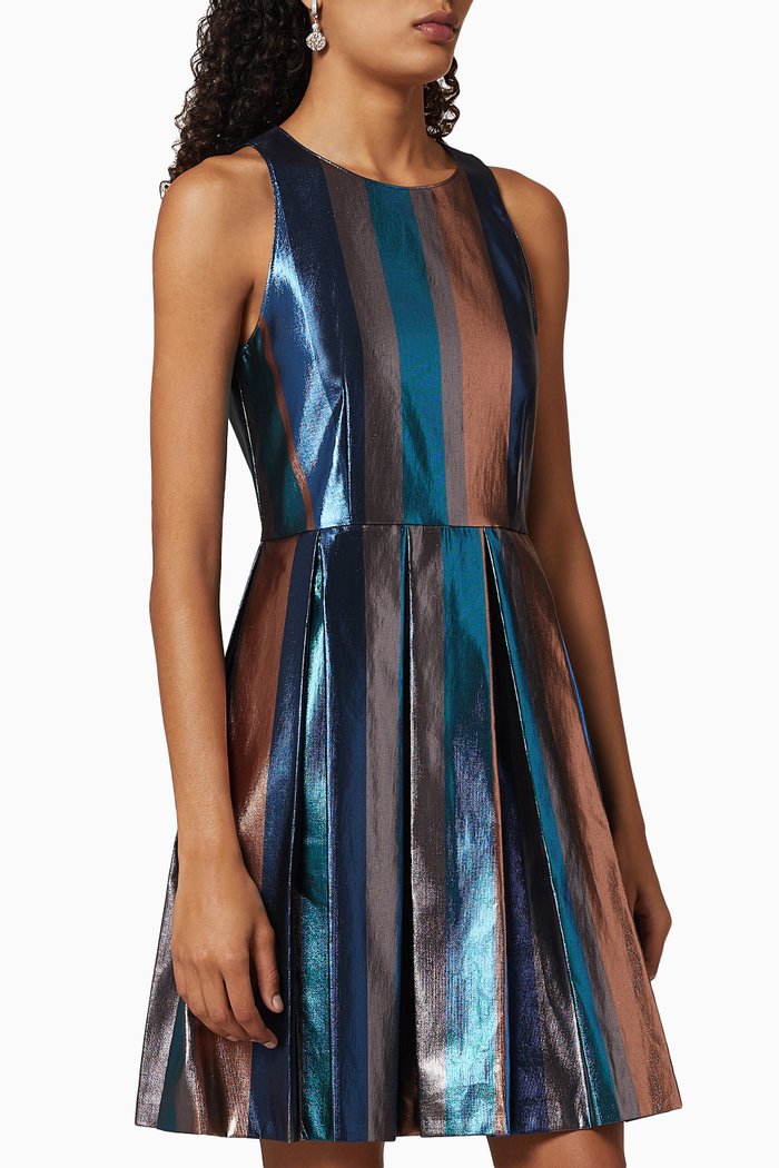 

Striped Lamé Mini Dress, Blue