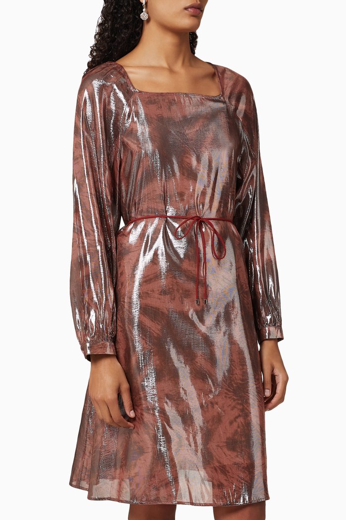 Silk Lamé Drawstring Dress, Pink