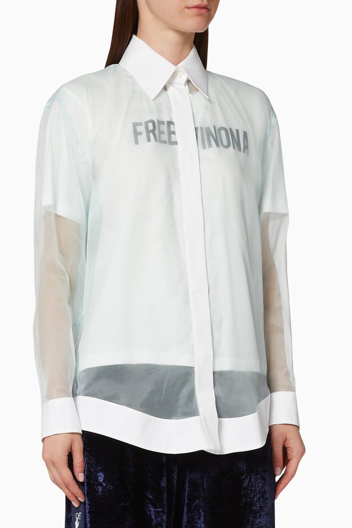 

"FREE WINONA" Double-Layer Silk-Cotton Shirt, Blue