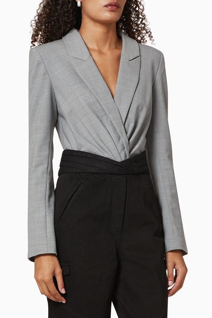 

Maryse Wool-Blend Blazer Bodysuit, Grey