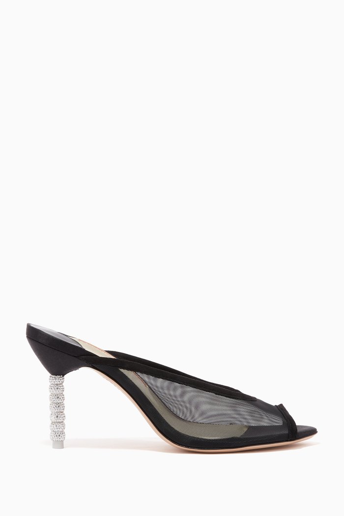 

Simona Crystal 85 Mules in Mesh & Suede, Black