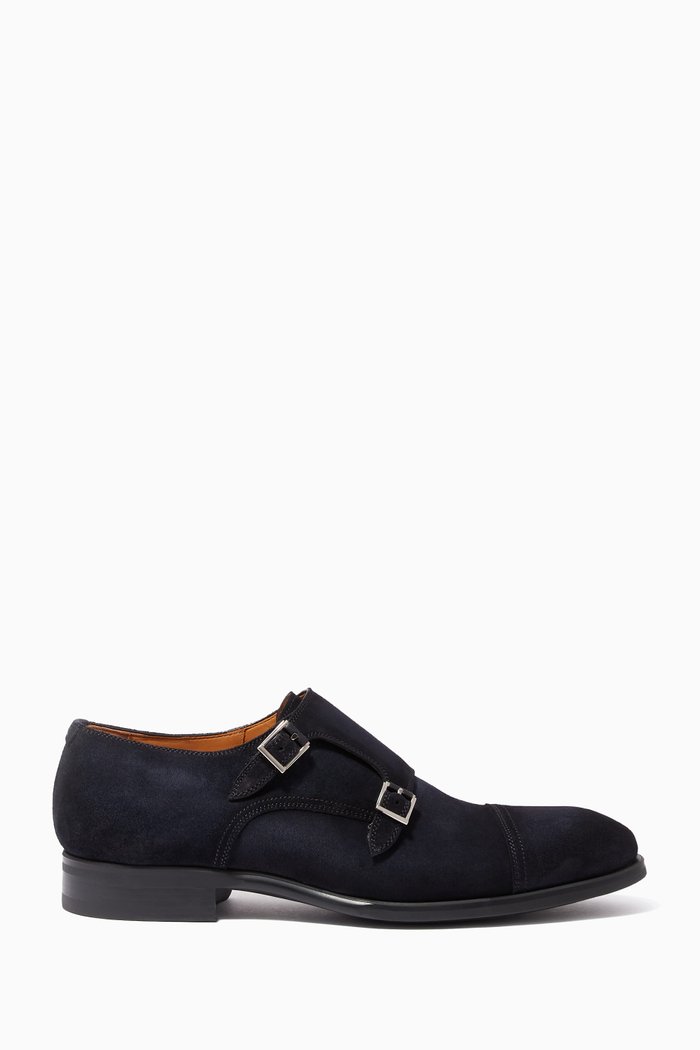 Monk Strap Shoes in Suede, Blue