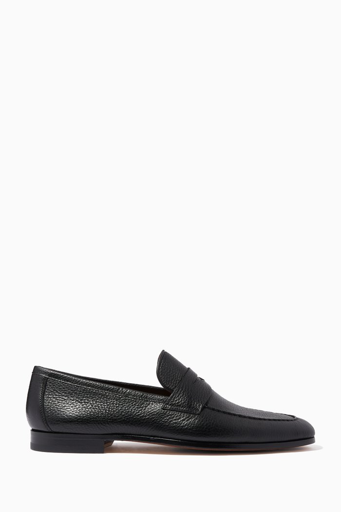 

Grainy Penny Loafers in Flex Leather, Black
