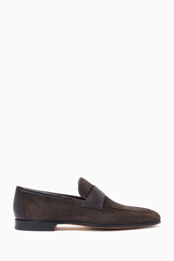 

Leather Band Loafers in Suede, Blue