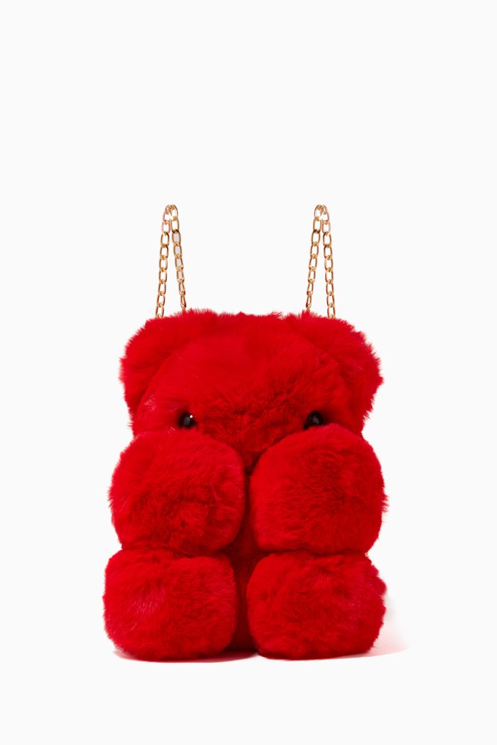 

Faux-Fur Teddy Backpack, Red