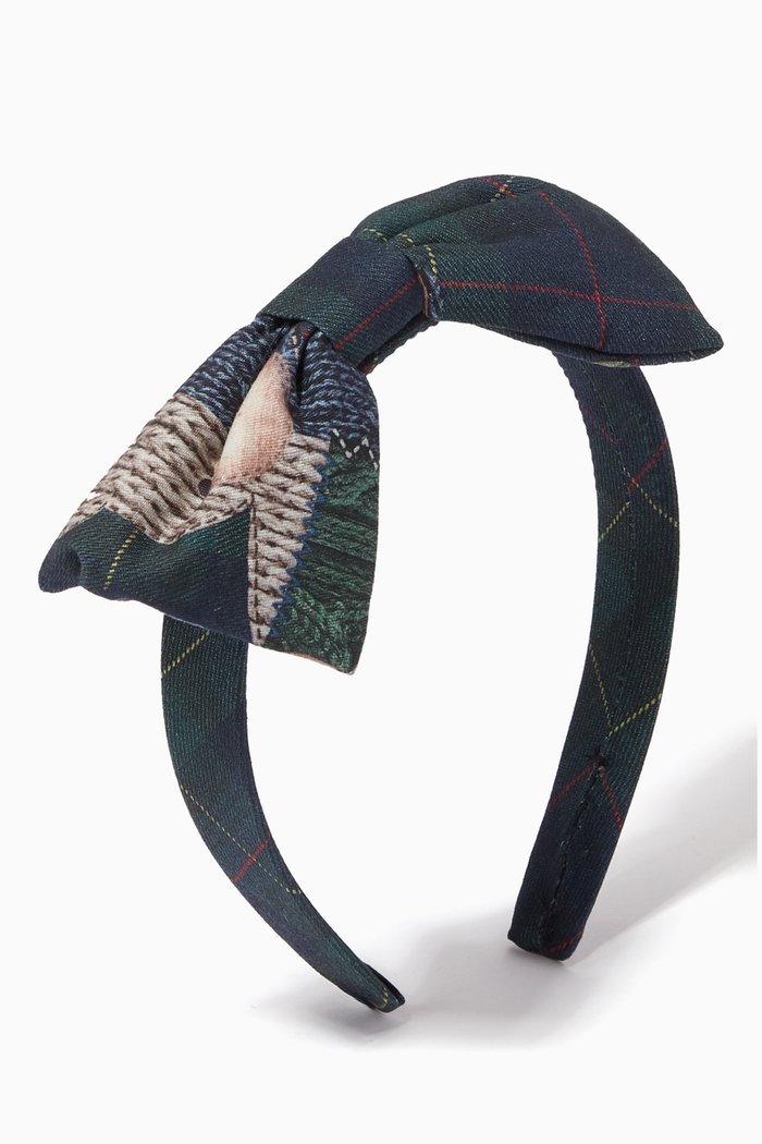 

Knit Print Bow Headband, Green