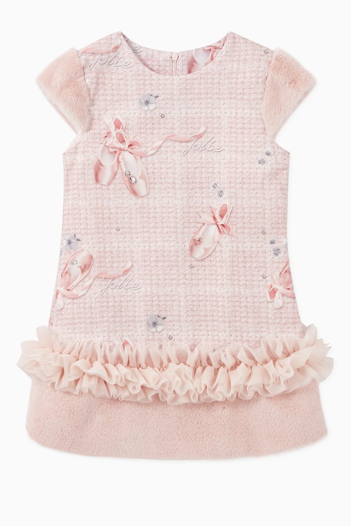 

Ballet Tweed Print Twill Dress, Pink