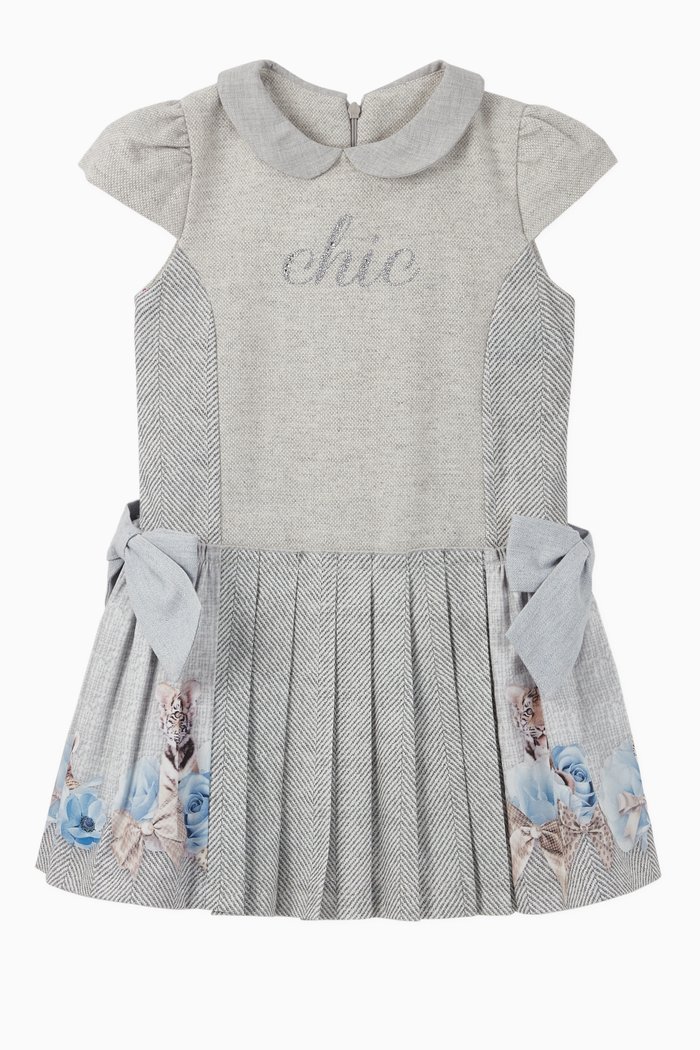 

Bow Tiger Floral Pleated Dress, Grey